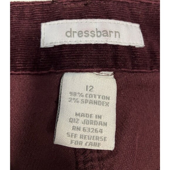 Dressbarn Womens Burgundy Corduroy Pants Size 12 NWOT - Picture 2 of 5